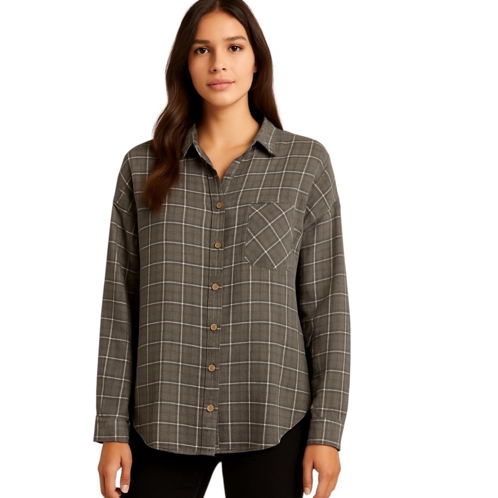 Brandy Melville - Gray Plaid Button Down Shirt Sz OS